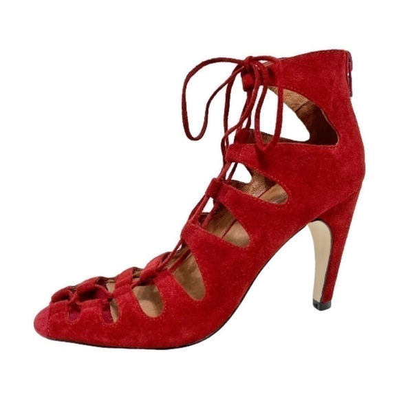 Jeffrey Campbell x Free People Rust Suede Satin Lace-Up Heels Sz 6 - Picture 1 of 15